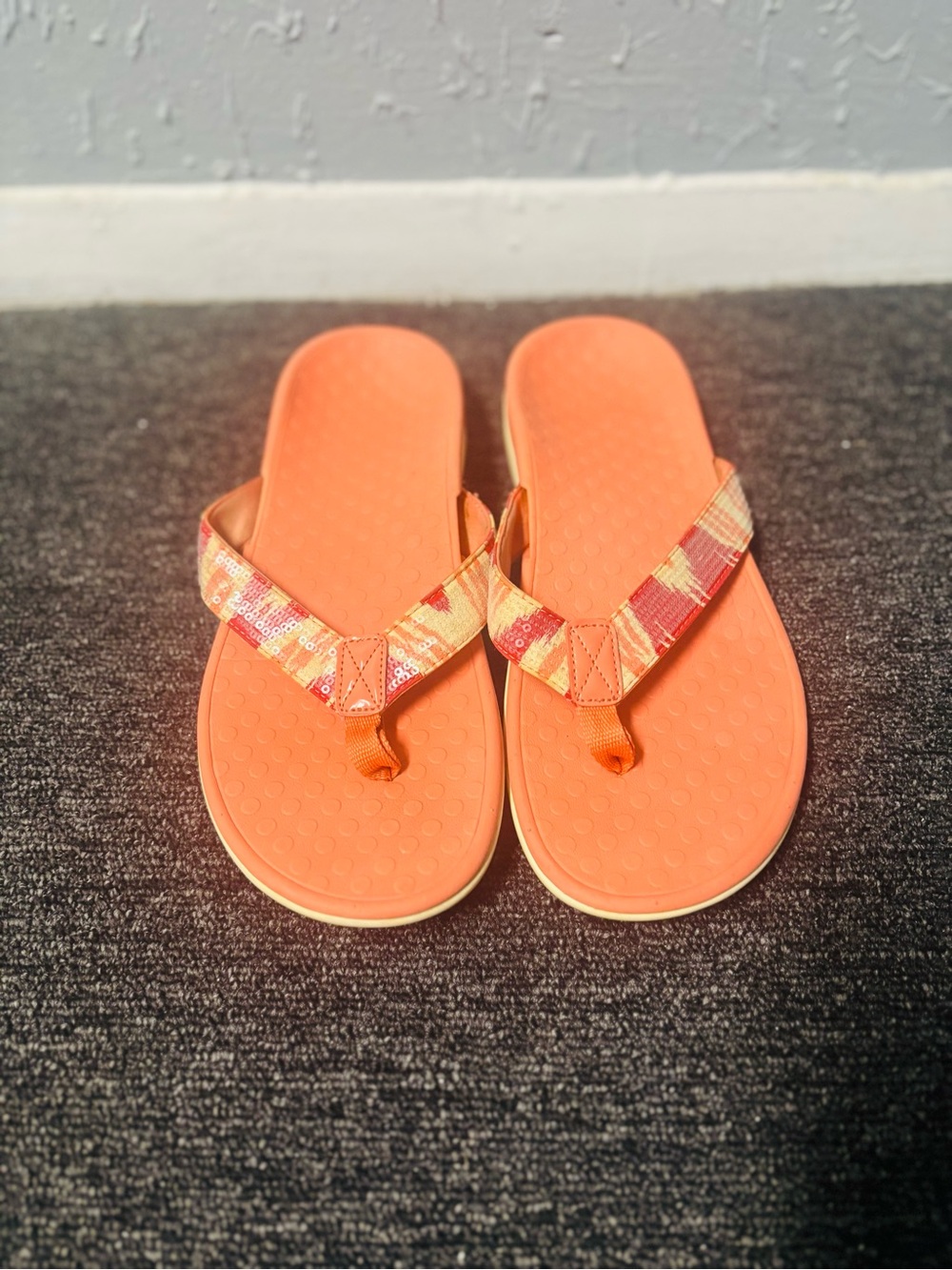 Women's Orange Patterned Strap Flip Flop Sandals 9w